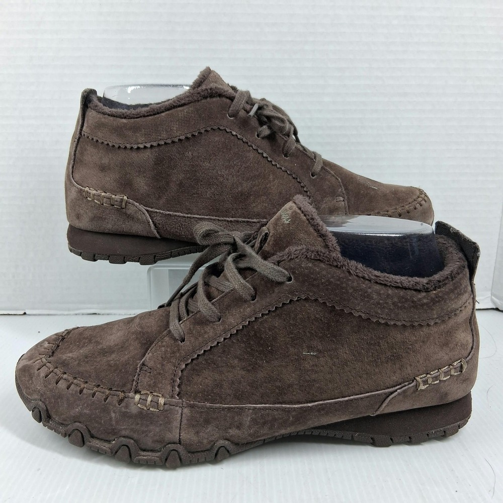 Skechers Womens 8.5 Wide Brown Suede Faux Fur Chukka Boots 44706W Memory Foam